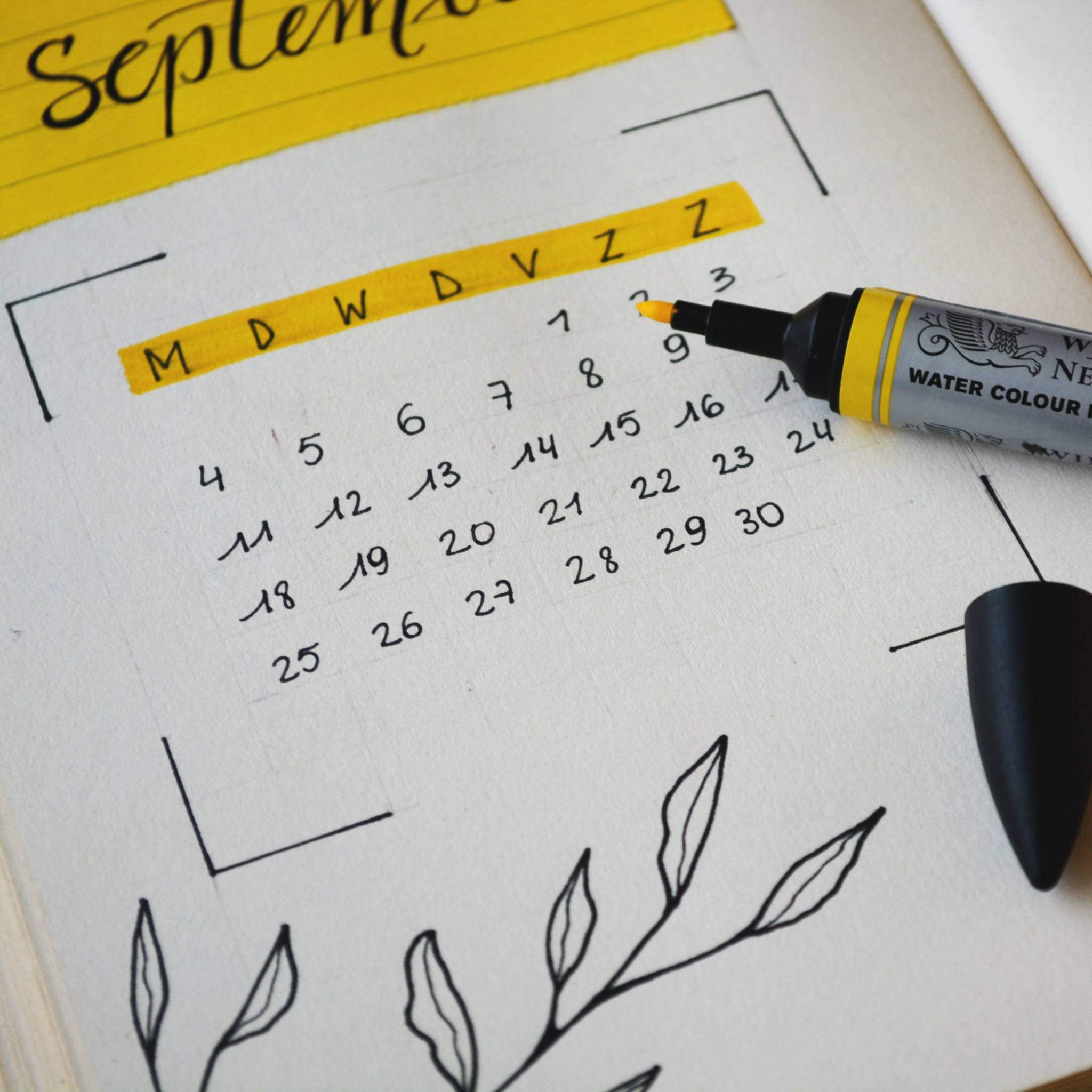 A calendar with some highlighted dates