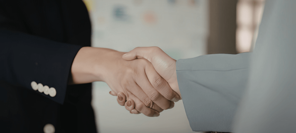 Two-sided handshake with subtle business context (best option)